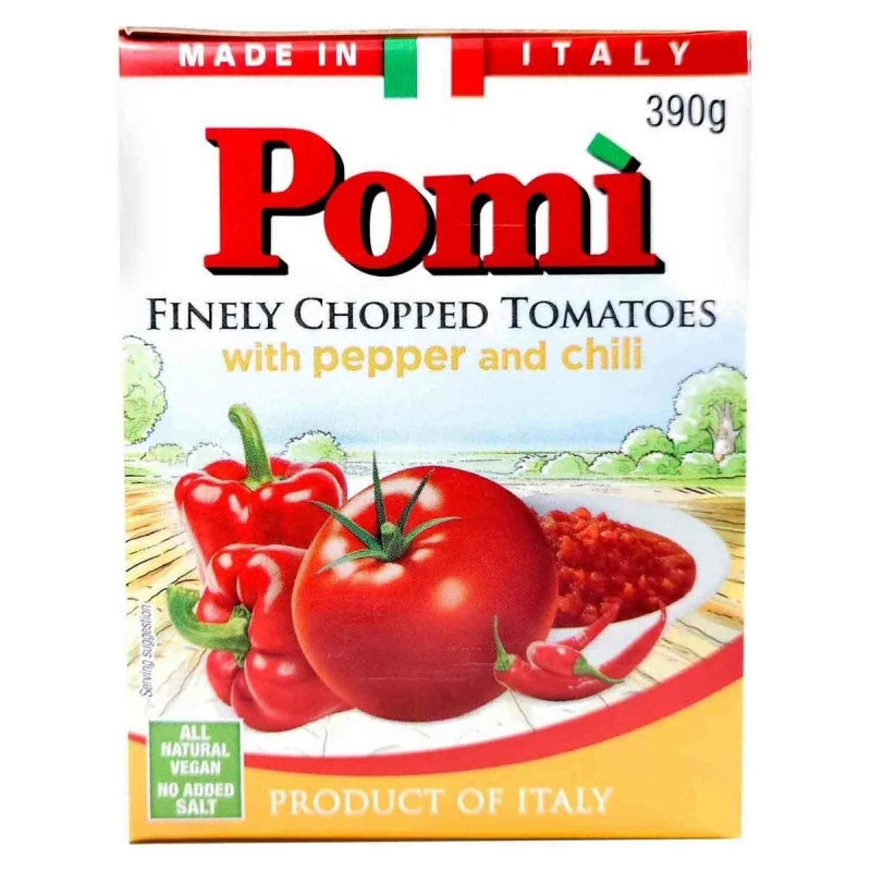 Pomi Finely Chopped Tomato with Pepper & Chilli 390g