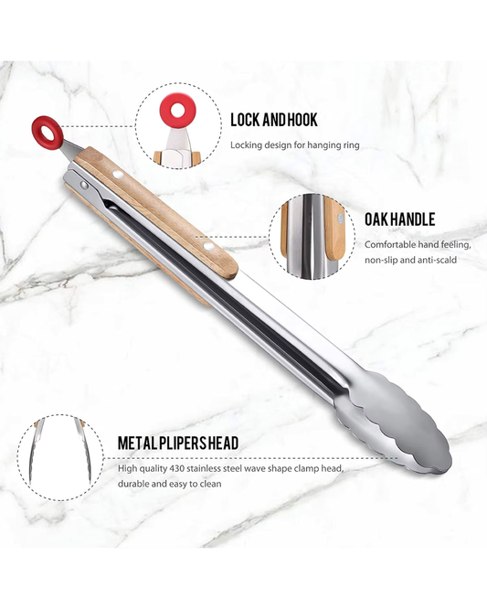 Stainless Steel BBQ Tongs with Wooden Handle — BambiniJO Jordan