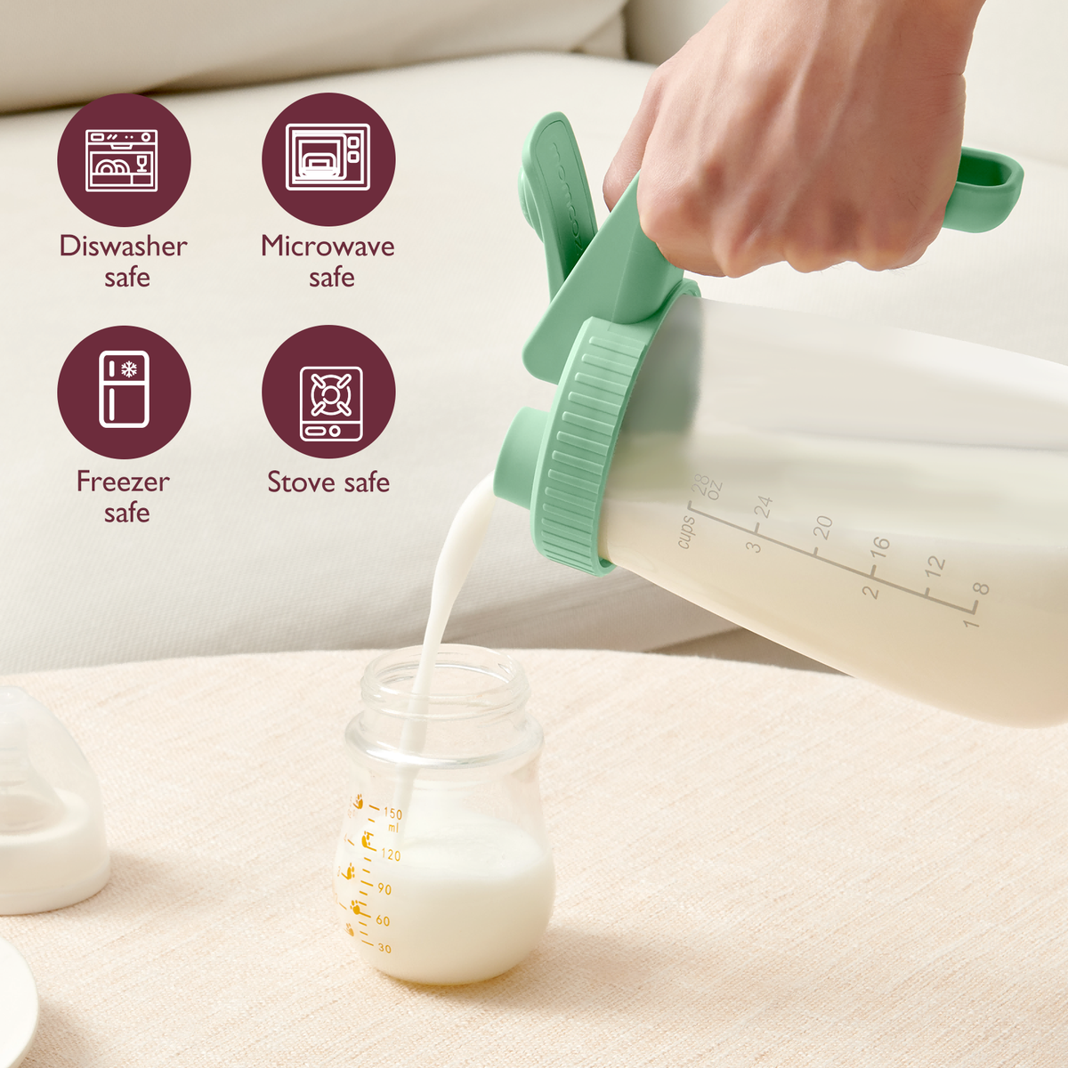 Momcozy - Breast Milk Storage Glass Container | 32oz | Gray