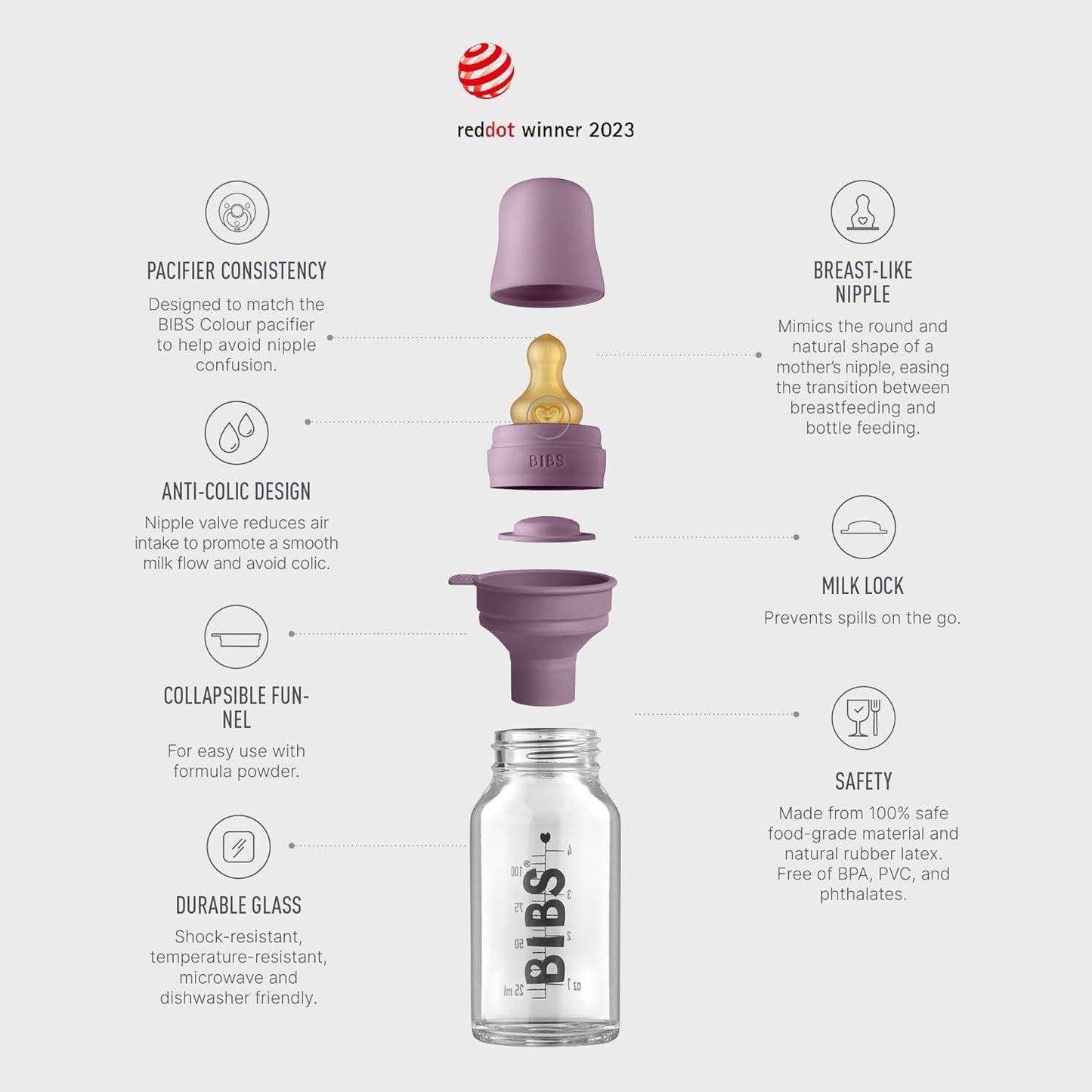 BIBS - Baby Glass Anti-Colic Bottle | 110ml | Ivory