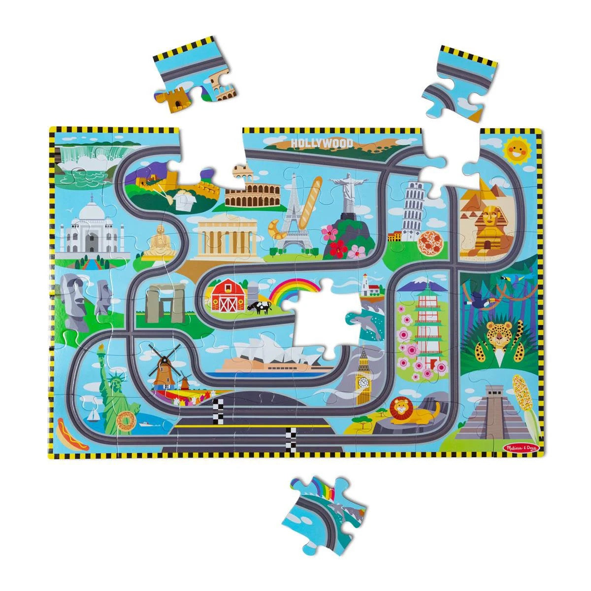 Melissa & Doug - Race Around the World Tracks Floor Puzzle | 48 pcs