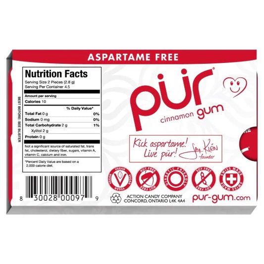 PUR Aspartame-Free Cinnamon Gum 9 Pieces — BambiniJO Jordan