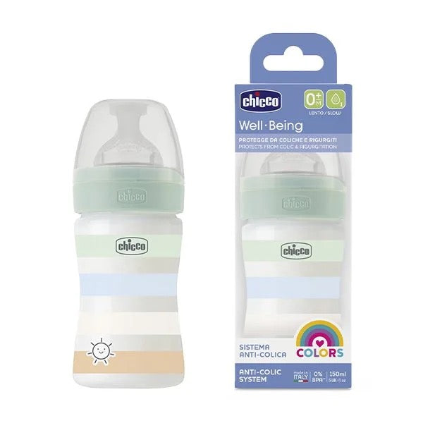 Chicco - Well Being Anti-Colic Bottle | Slow Flow | 150 ml | Green