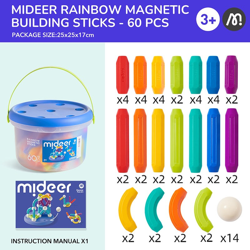 Mideer - Rainbow Magnetic Sticks | 60pcs