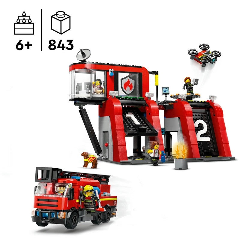 Lego - Fire Station with Fire Truck | 843 Pcs | 6Y+