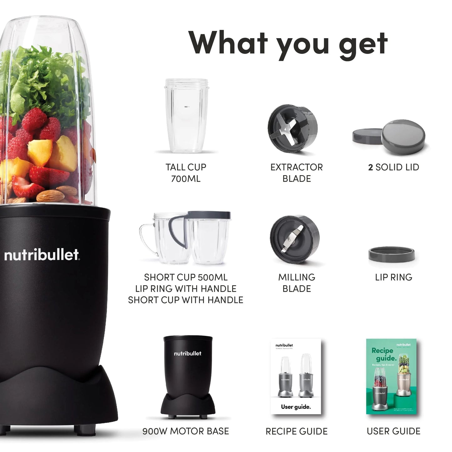 NutriBullet - Blender | Matte Black | 900W | 9 Pcs