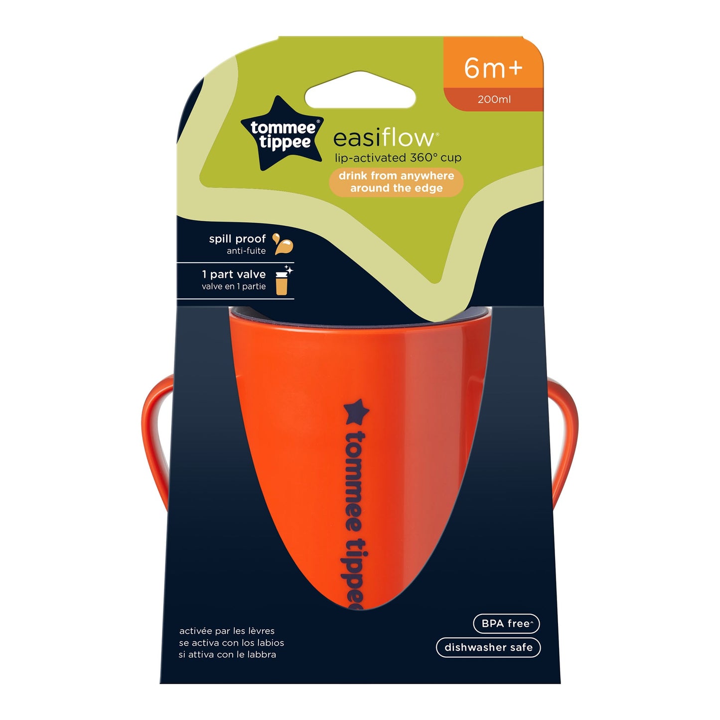 كوب تومي تيبي إيزي فلو 360 درجة بمقابض | 200 مل | 6 أشهر فأكثر | أحمر