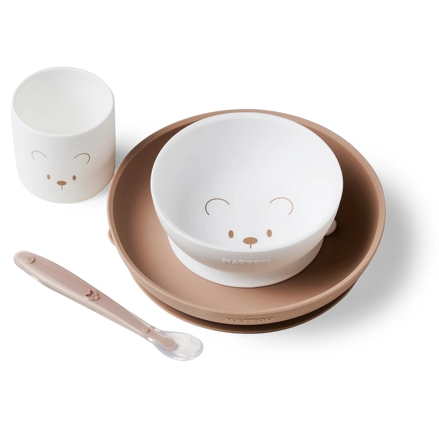 Nattou - Silicone Tableware Set | 4 pieces | White, Light taupe