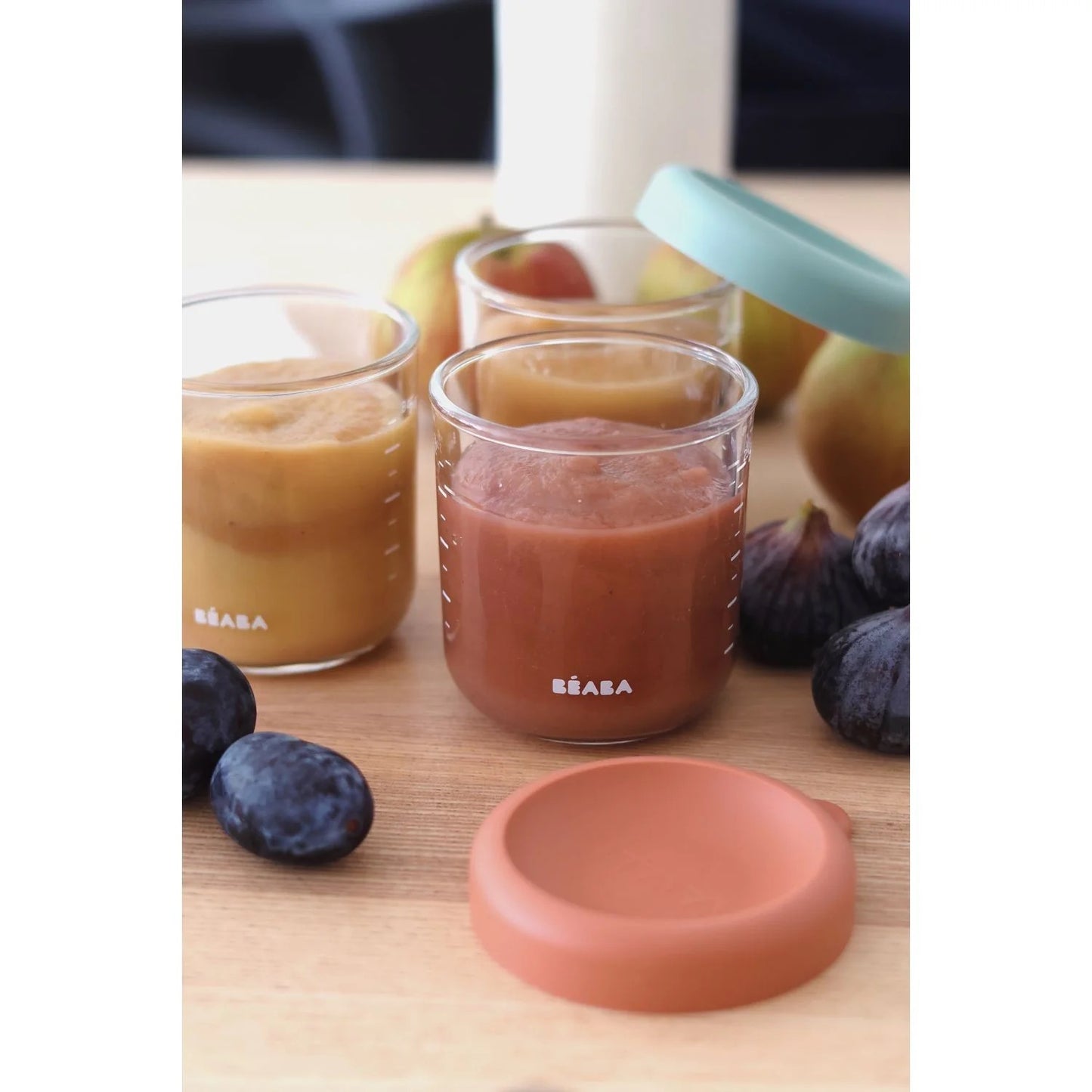 بيابا - برطمانات زجاجية للتقديم | طقم من قطعتين | وردي/أزرق داكن