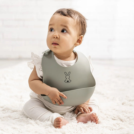 Nattou Silicone Bib with Drip Tray Beige — BambiniJO Jordan