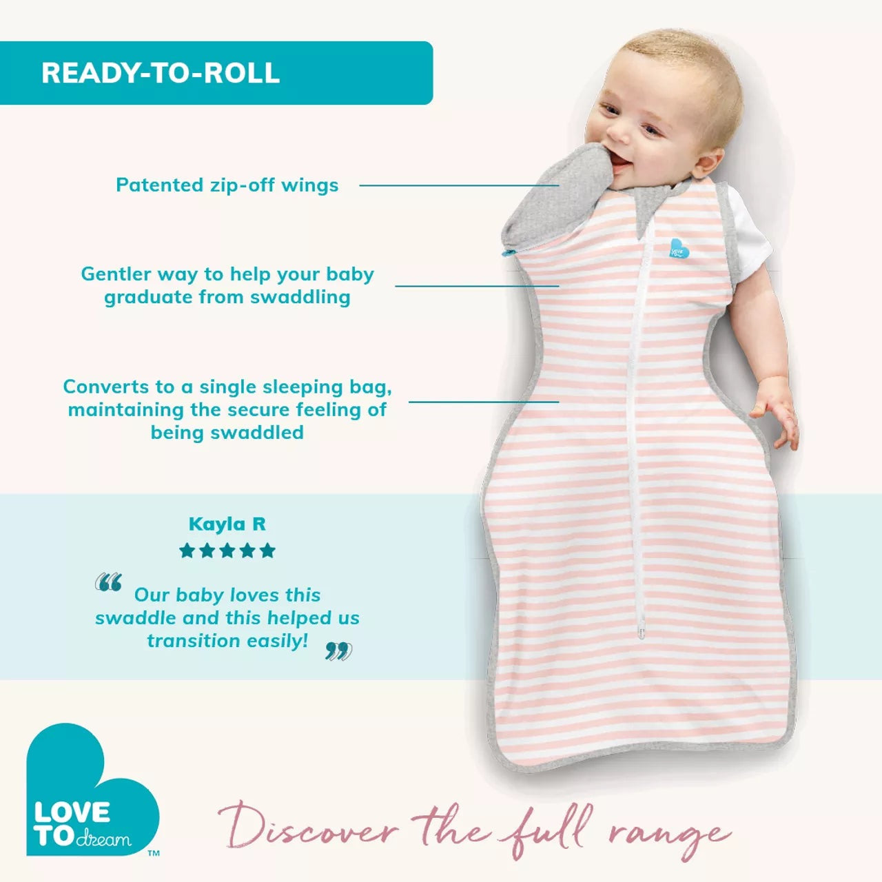 Love To Dream - Swaddle Up™ Transition Bag Lite 0.2 TOG Gray You Are My - Medium