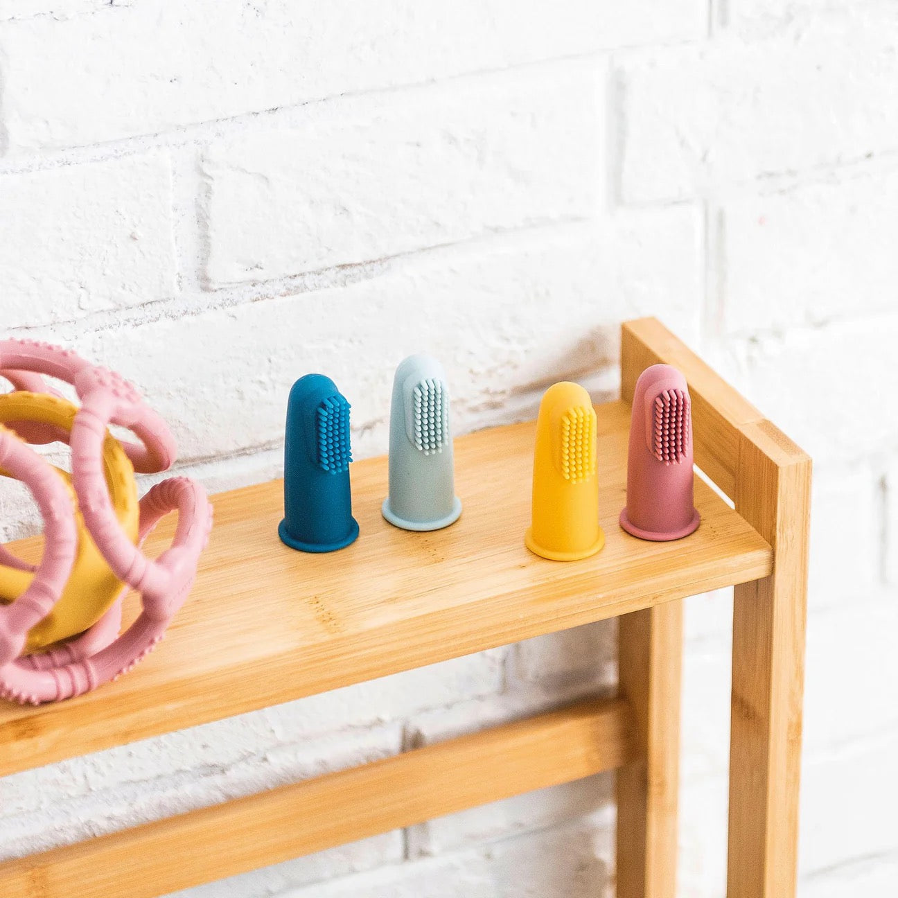 Nattou - Silicone Finger Toothbrush Set | Yellow & Pink