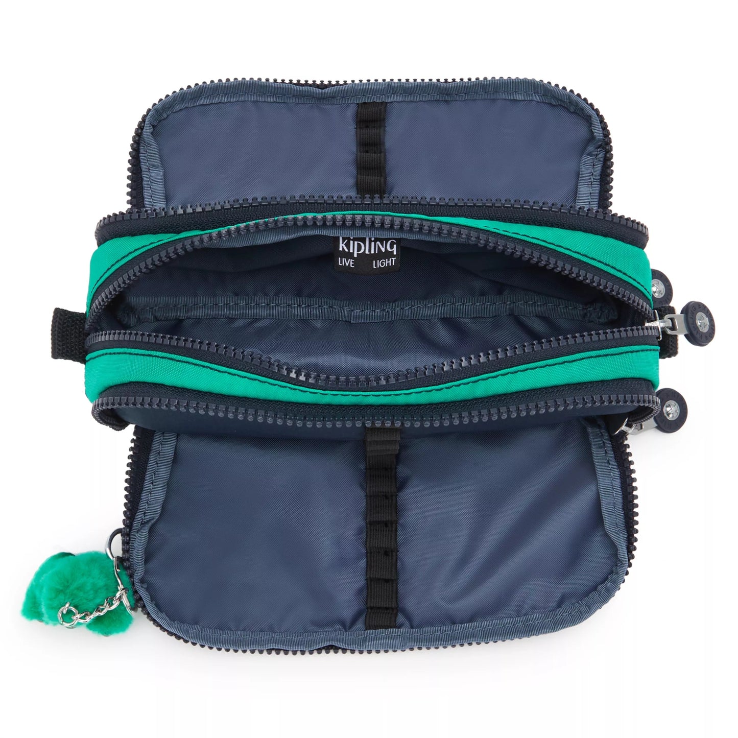 Kipling Gitroy Pencil Case Blue Green Block Large - detail view