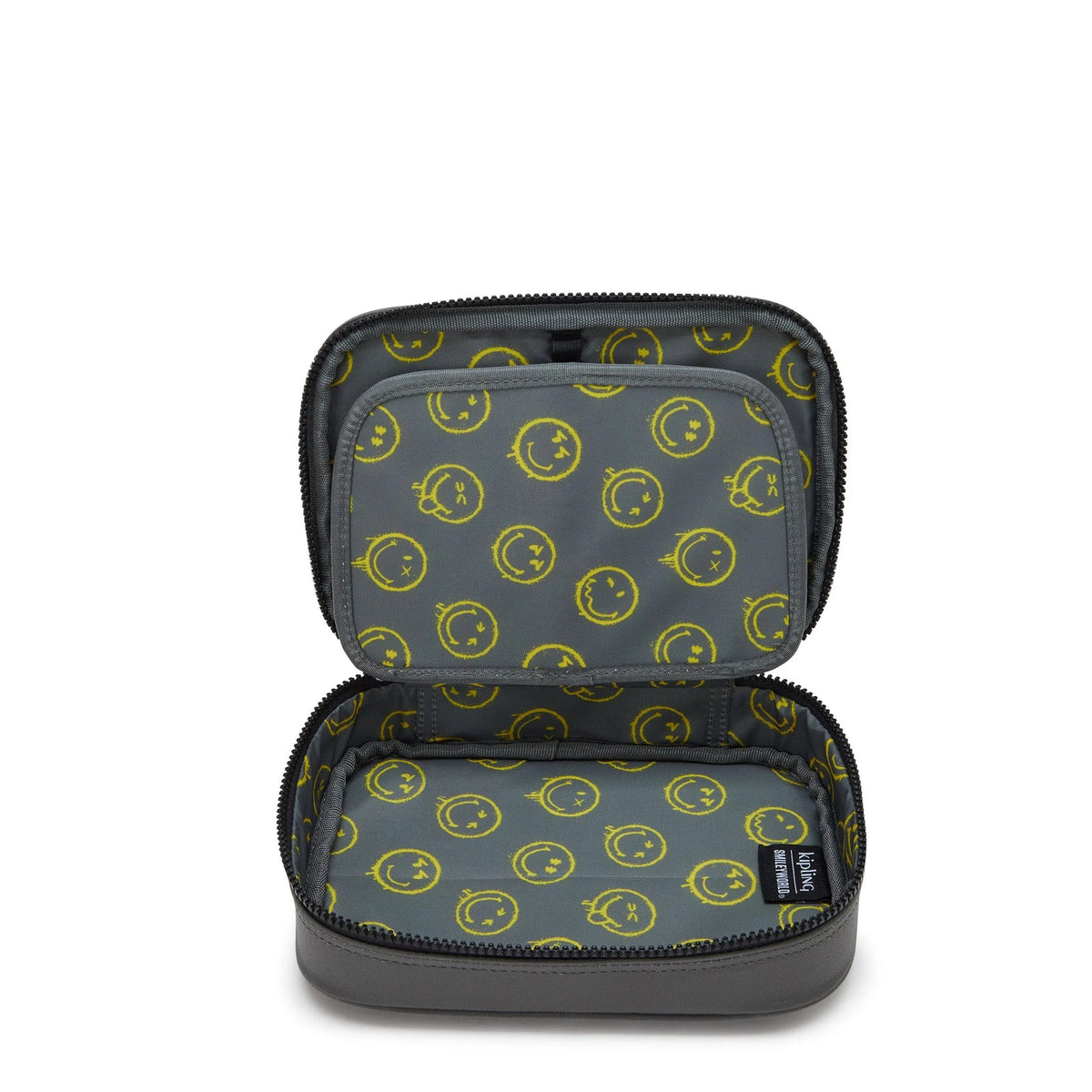 Kipling 100 Pens Large Pencil Case - Happy Face Grey - detail