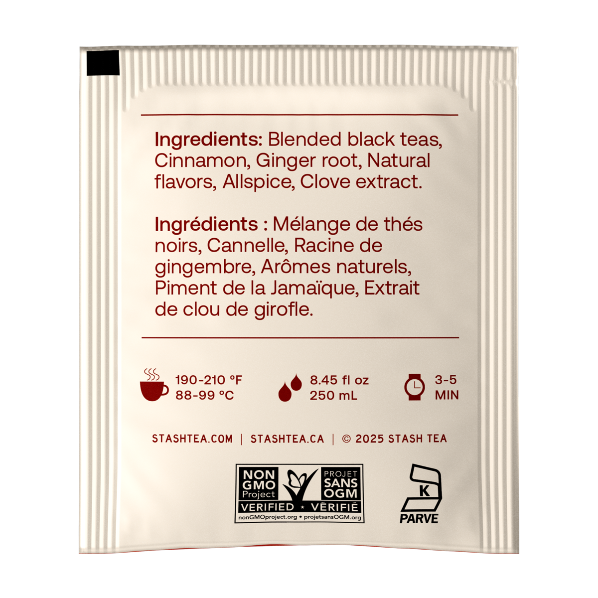 Stash Chai Spice tea bag envelope back — BambiniJO Jordan