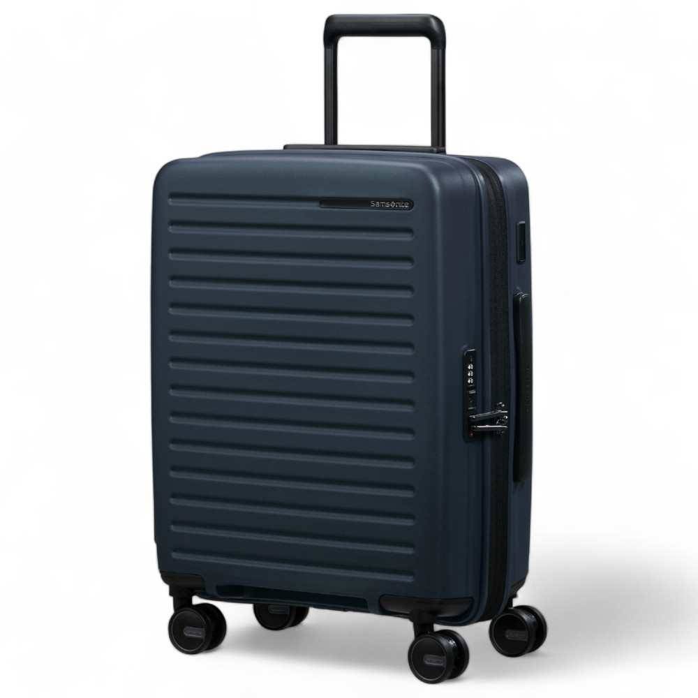 Samsonite - حقيبة سفر Restackd Spinner 55/20 EXP باللون الأزرق الليلي | كابينة