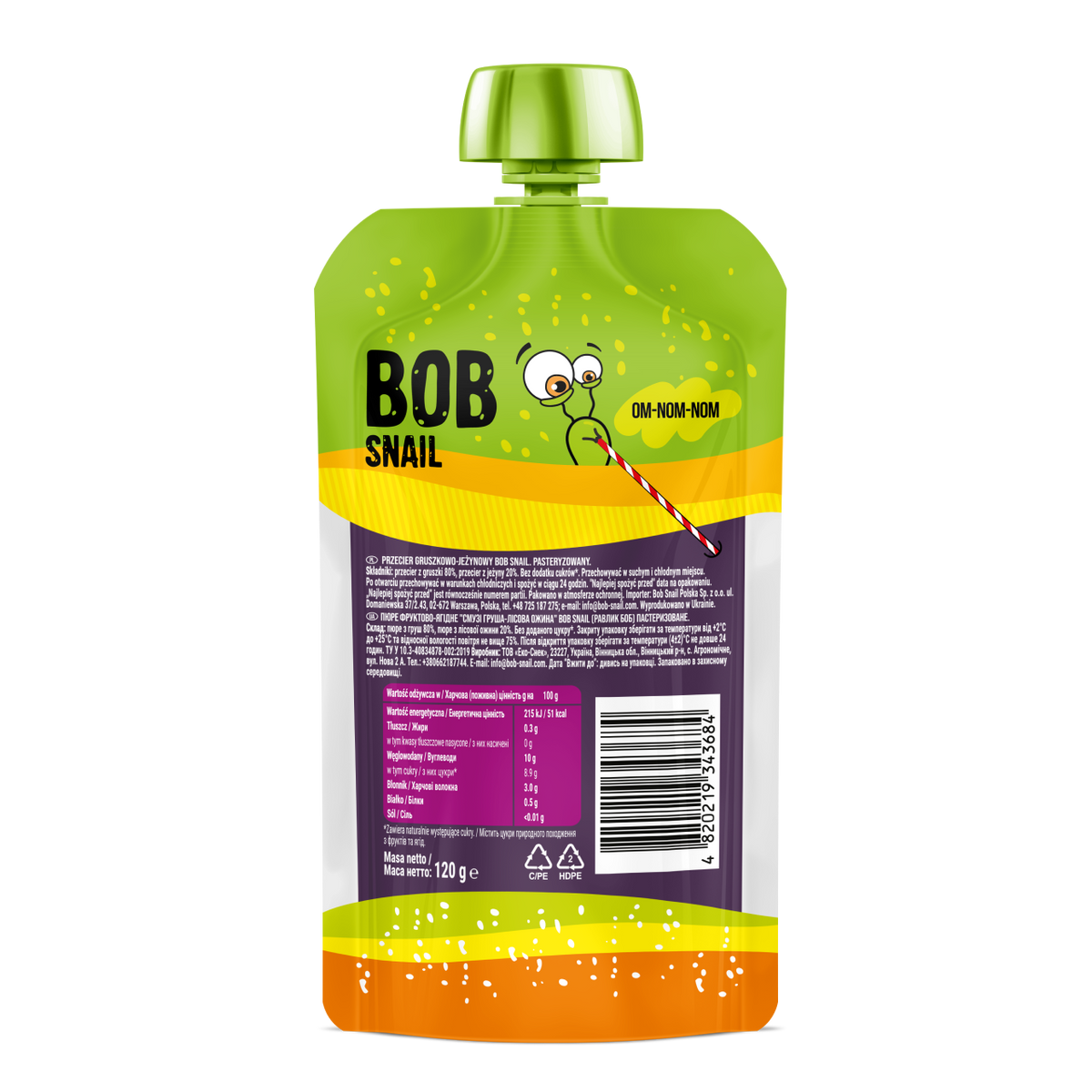 Bob Snail Fruit Puree Pouch Pear & Wild Blackberry 120g — BambiniJO Jordan