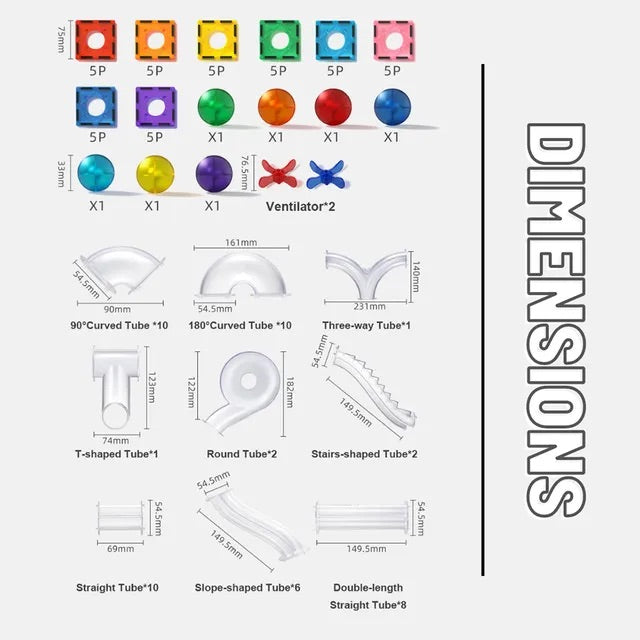 ميدير - مسار الرخام - بلاطات مغناطيسية ملونة | 100 قطعة