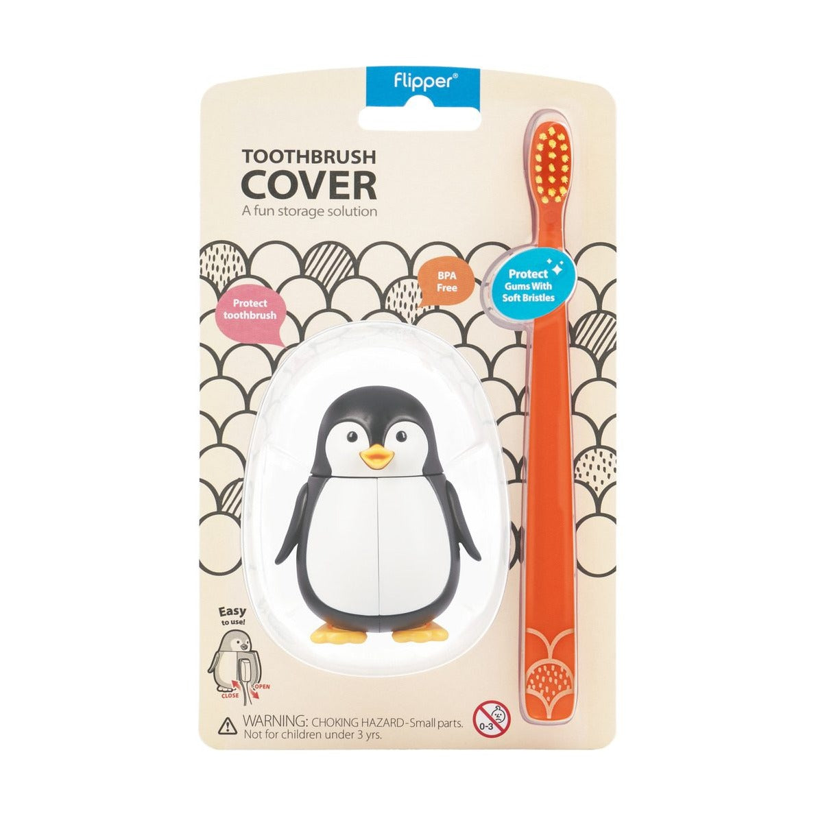 Flipper - Toothbrush Cover & Toothbrush Combo | Fun Animal | Penguin | 3-6Y