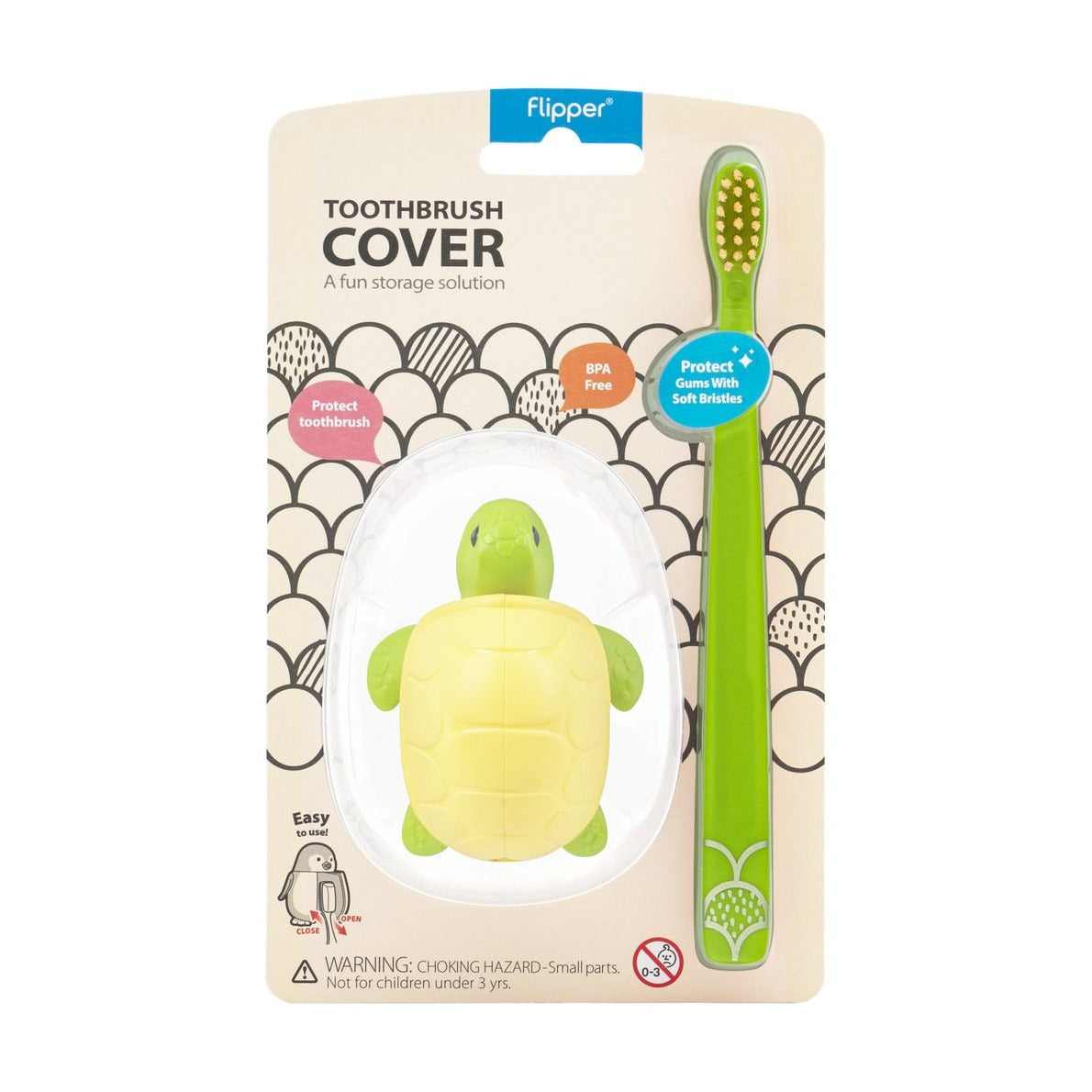 Flipper - Toothbrush Cover & Toothbrush Combo | Fun Animal | Turtle | 3-6Y