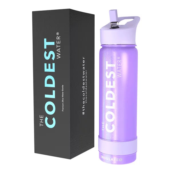 The Coldest Water - Straw Sports Bottle - 710ml - 24 OZ - Saturns Purple Glitter