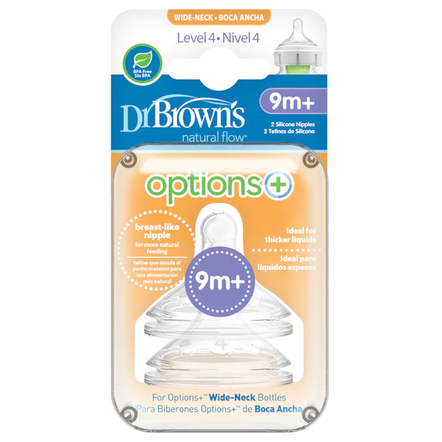 Dr Brown's Level-4 Silicone Wide-Neck "Options+" Nipple, 2-Pack - BambiniJO | Buy Online | Jordan