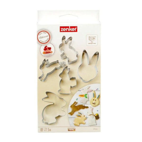 Zenker - Cookie Cutter Set Easter Bunny 5Pcs, 18/10 Steel, 9.3X5.8X2.6 cm