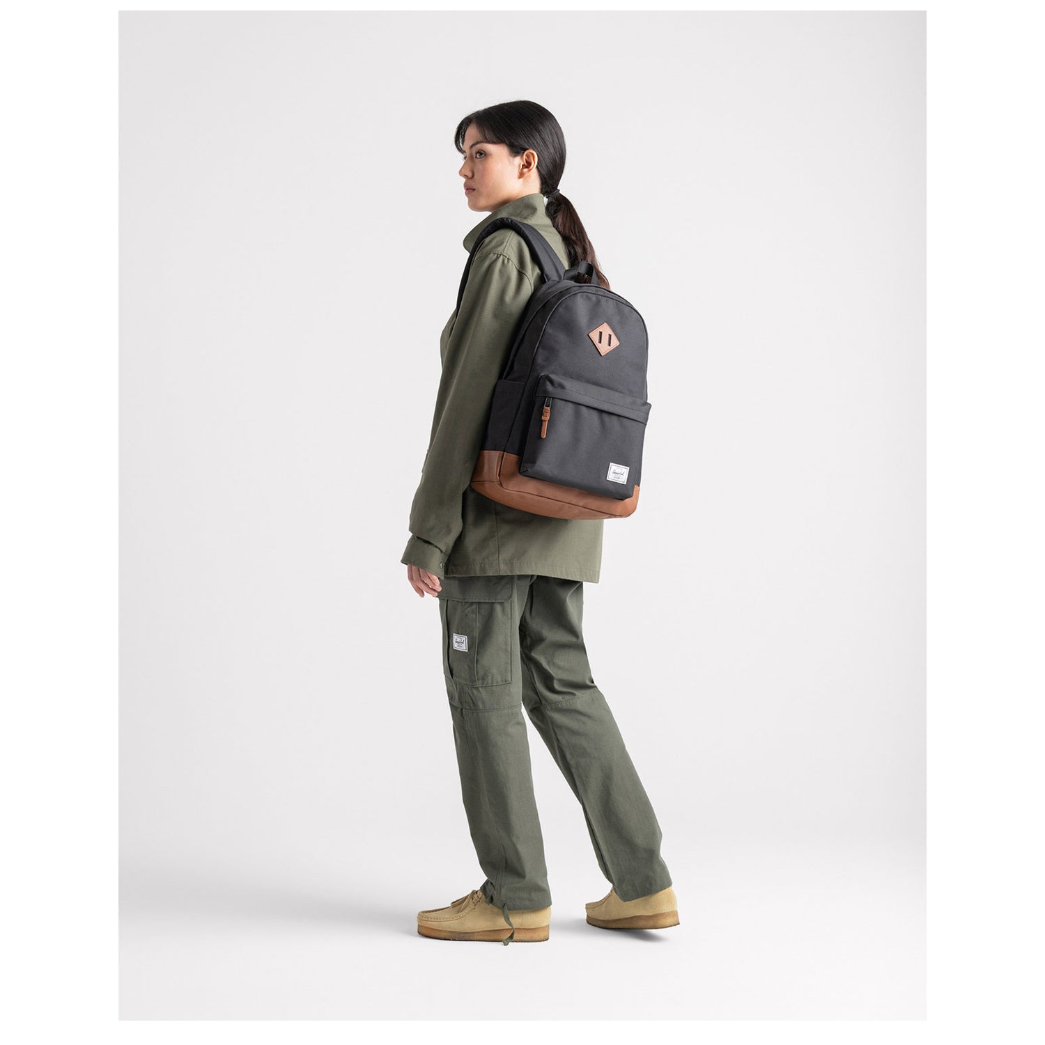 Herschel Heritage Backpack in Ashley Blue Crosshatch, side view
