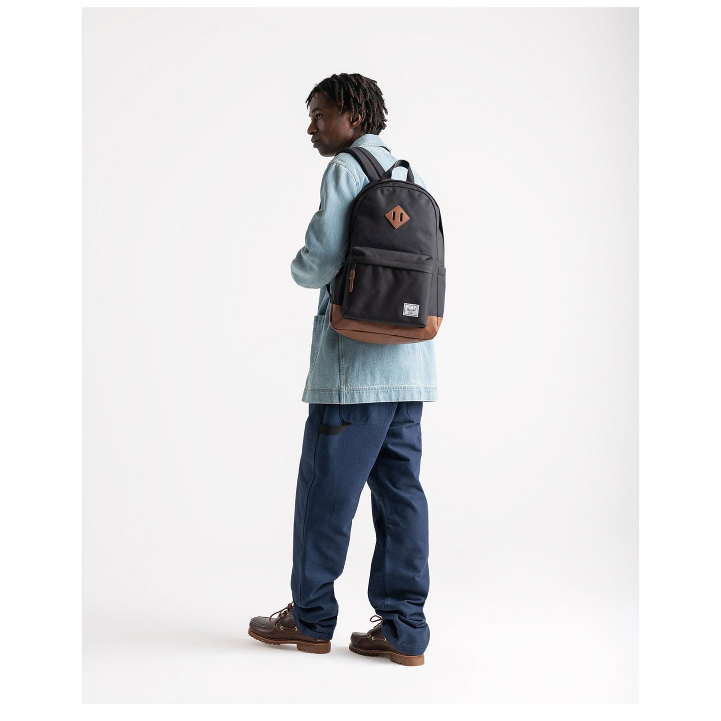 Herschel Heritage Backpack in Ashley Blue Crosshatch, back view