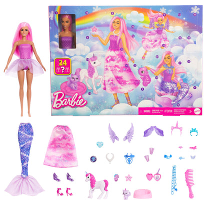 Barbie advent calendar box with fashion doll and 24 surprise accessories