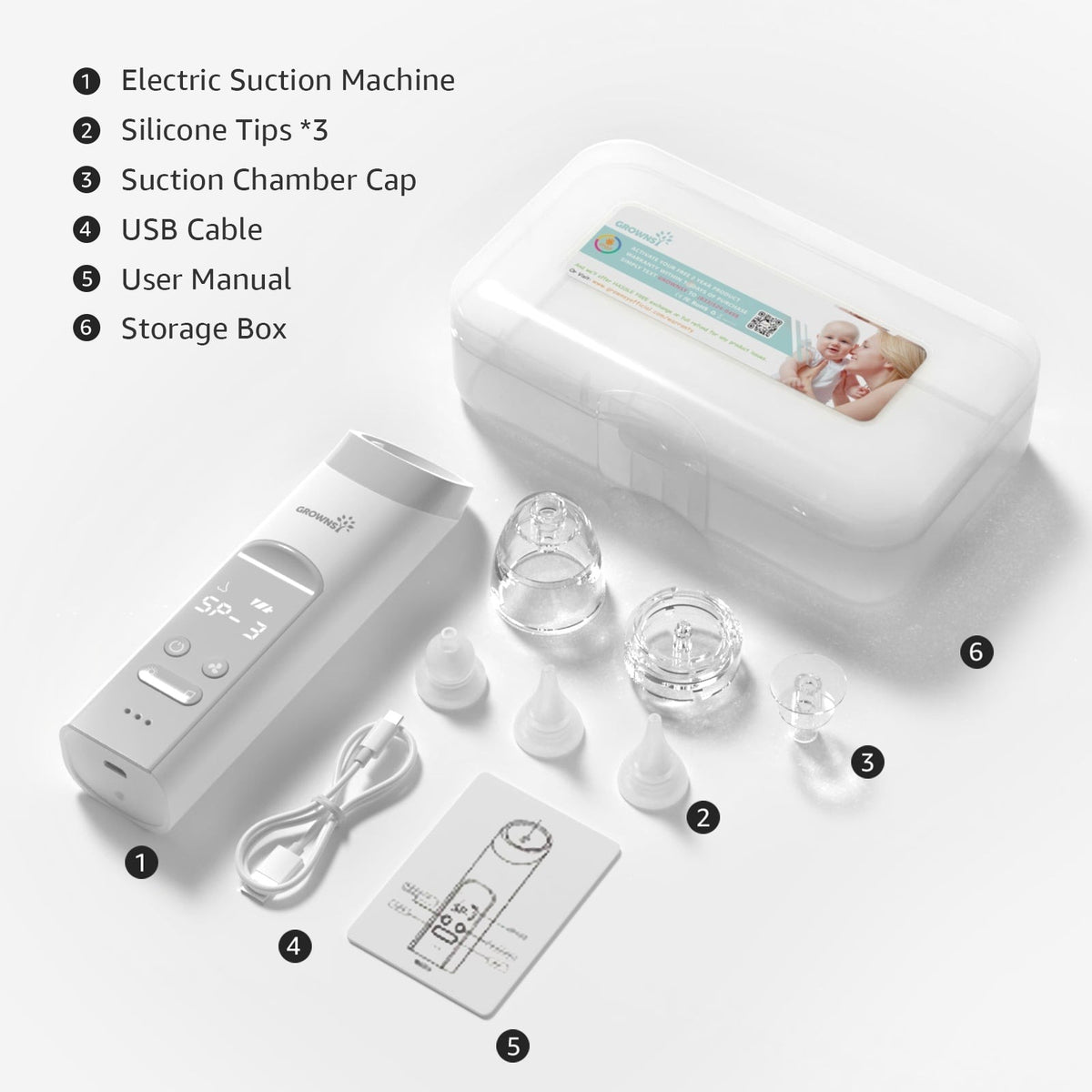 Grownsy Electric Nasal Aspirator with 3 Soft Tips Grey — BambiniJO Jordan