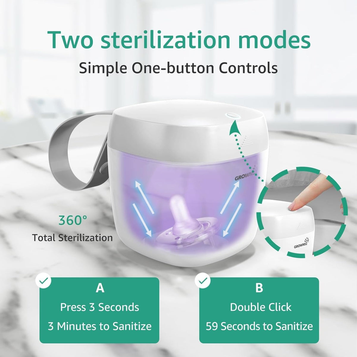 Grownsy Portable UV Pacifier Sterilizer White — BambiniJO Jordan