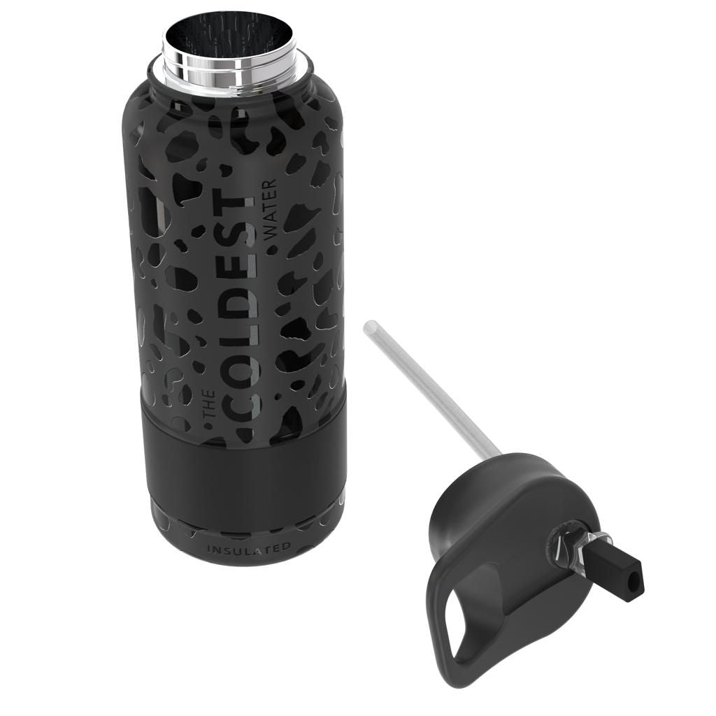 The Coldest Water -Straw Sports Bottle - 946ml - 32 OZ - Black Leopard