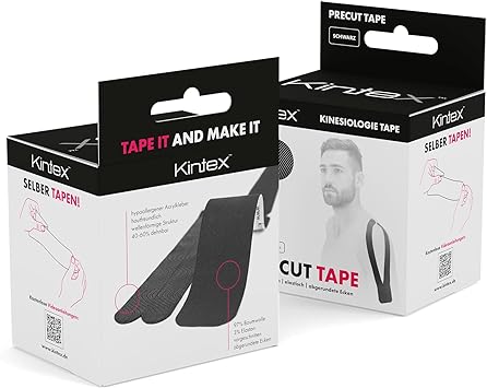 Kintex - Precut Kinesiology Tape | 20 Strips 25cm x 5cm - Black