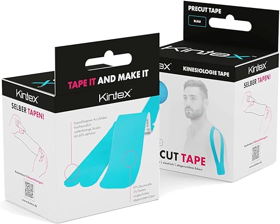 Kintex - Precut Kinesiology Tape | 20 Strips 25cm x 5cm - Blue