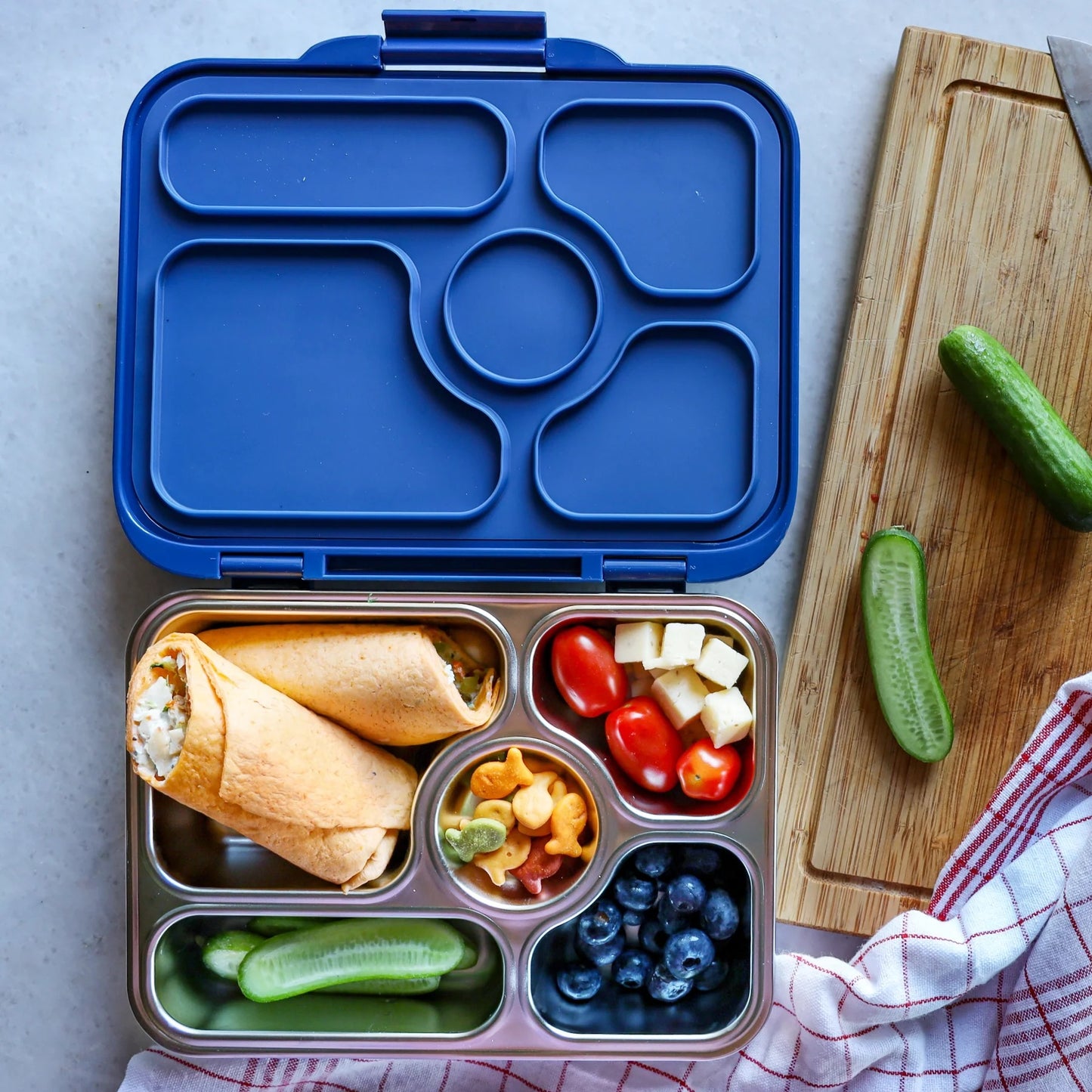 Yumbox - Stainless Steel Bento | 5 Compartments | Leakproof | Santa Fe Blue