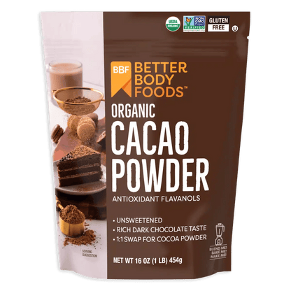 BetterBody Foods Organic Cacao Powder 454g bag front