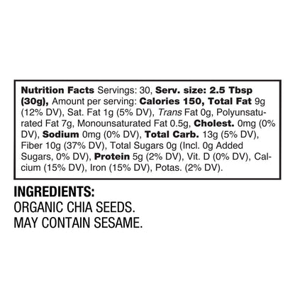 Better Body Foods Organic Chia Seeds nutrition facts and ingredients