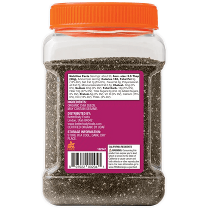 BetterBody Foods Organic Chia Seeds back of pack