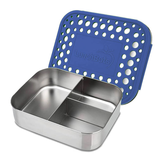 LunchBots - Medium Trio Bento Box | 3 Compartments | Blue