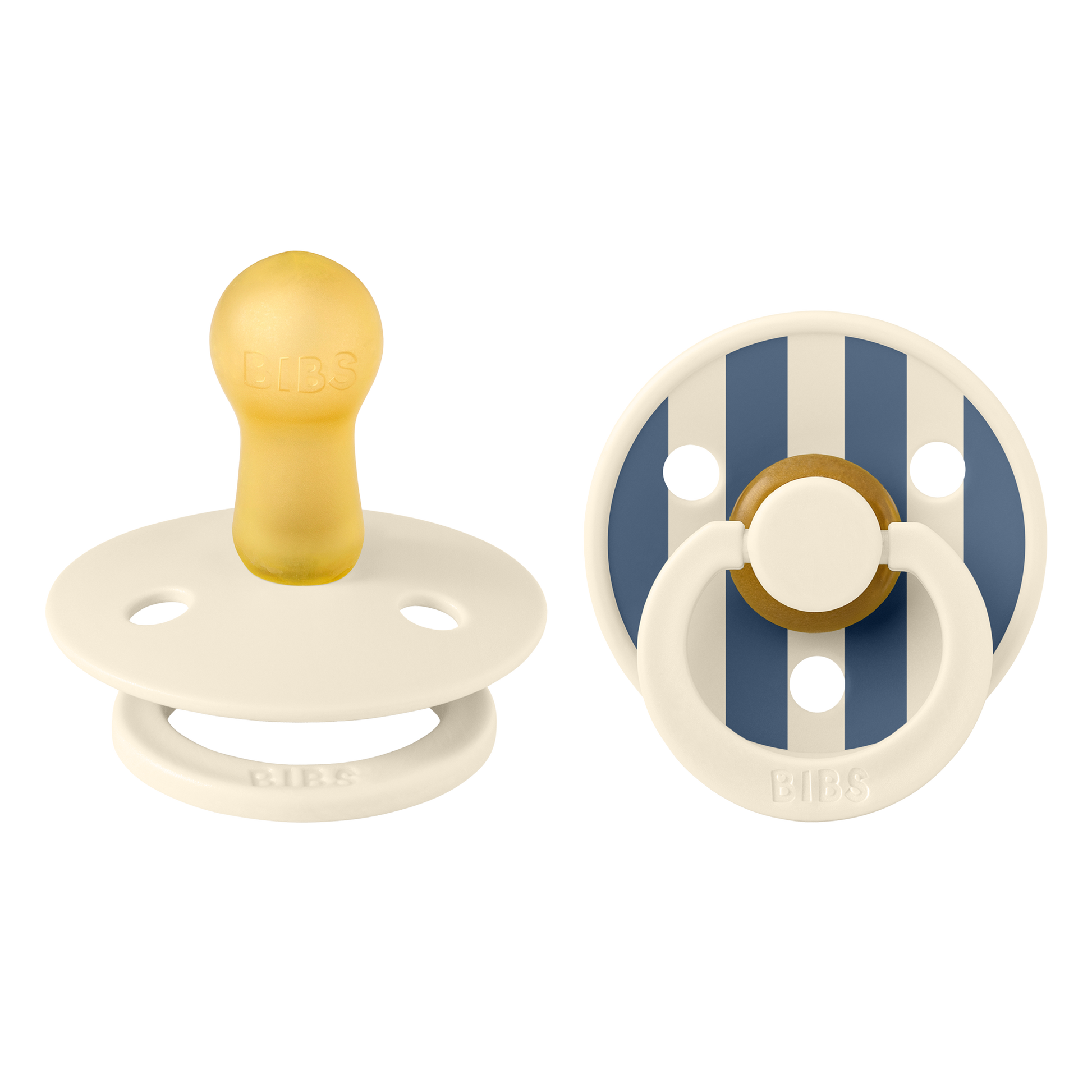 BIBS - Natural Latex Pacifier Studio | Size 2 | 2 Pack | Ivory Steel Blue Mix