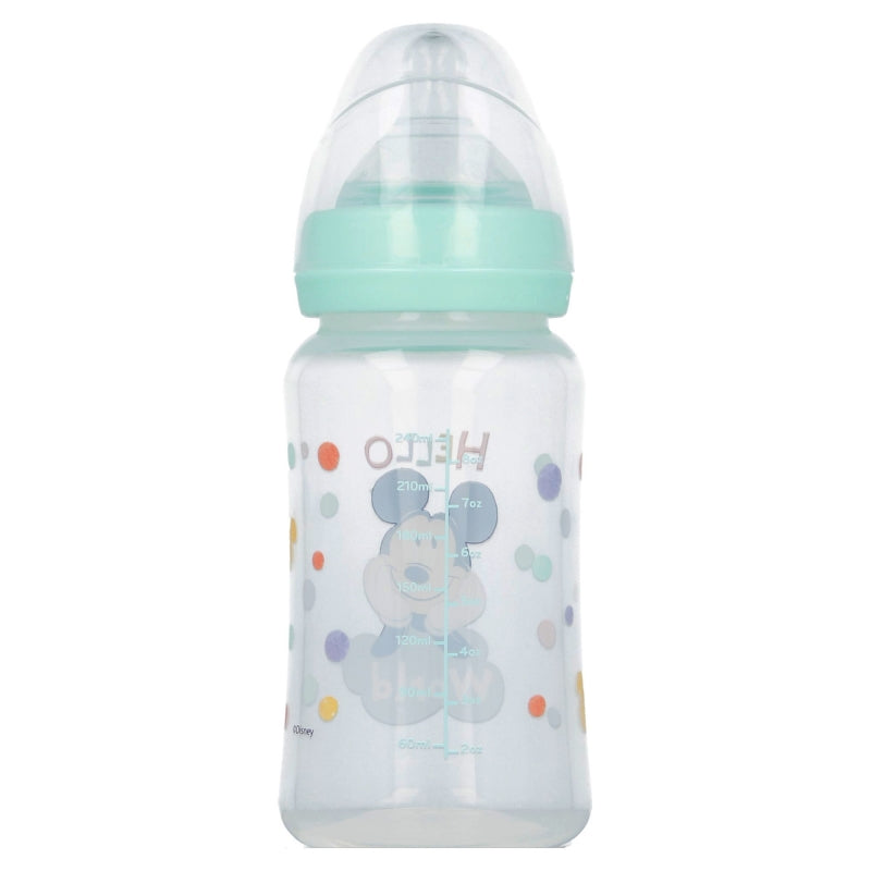 Stor - Baby Bottle 240ml Wide Neck | Silicone Teat 3 Positions | COOL LIKE MICKEY