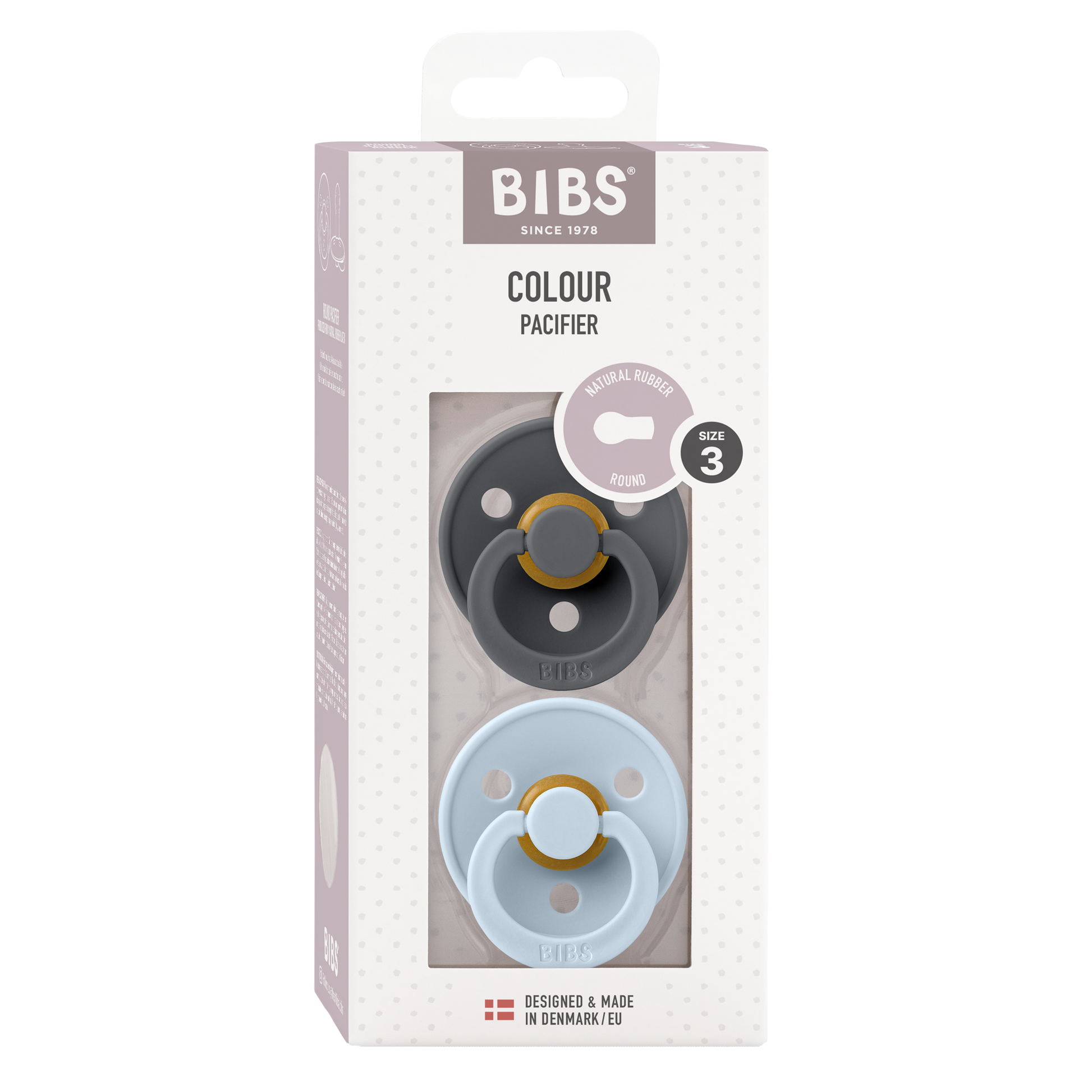 BIBS - Natural Latex Pacifier | Size 3 | 2 Pack | Iron - Baby Blue BIBS - Natural Latex Pacifier | Size 3 | 2 Pack | Iron - Baby Blue