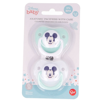 Stor - Two Orthodontic Silicone Pacifiers with Cover |0-6m| COOL LIKE MICKEY