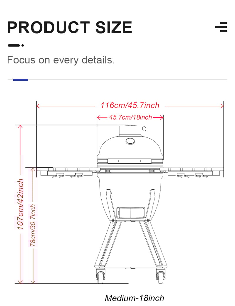 Kamado - Outdoor Ceramic Japanese Grill Medium 18 Inch + Accessories Offer