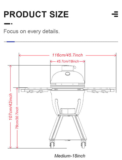 Kamado - Outdoor Ceramic Japanese Grill Medium 18 Inch + Accessories Offer