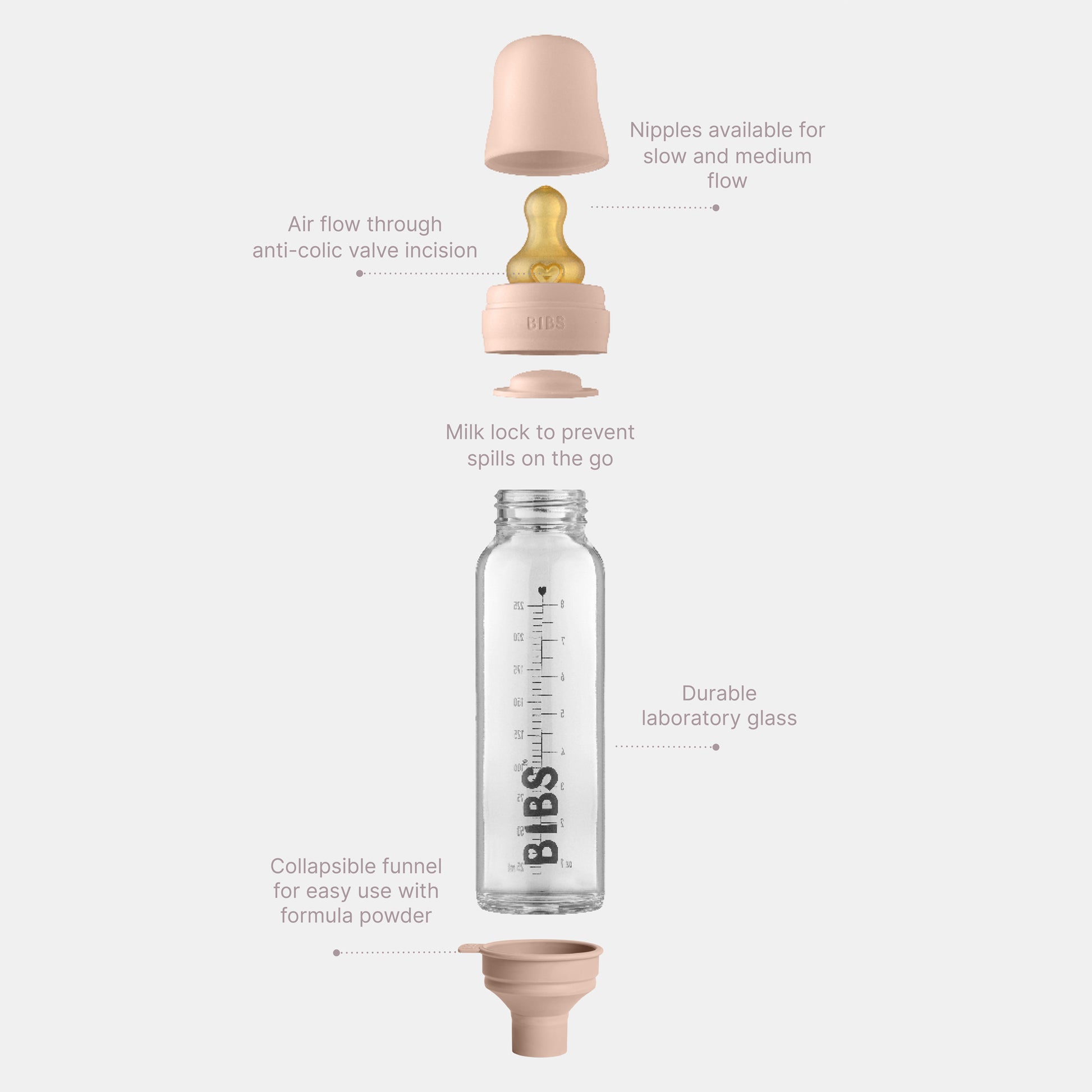 BIBS - Baby Glass Anti-Colic Bottle | 225ml | Ivory BIBS - Baby Glass Anti-Colic Bottle | 225ml | Ivory