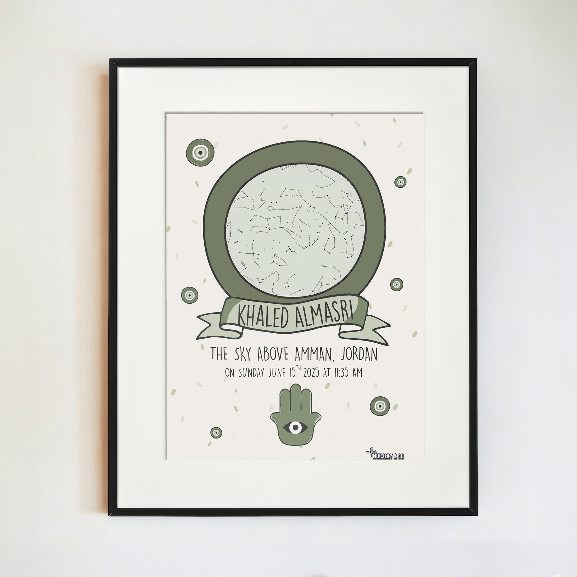 Customized Star Map Frame | Hamsa Palm - Green Customized Star Map Frame | Hamsa Palm - Green