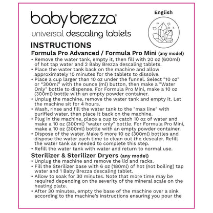 Baby Brezza - Universal Descaling Tablets | Descaler for Formula Makers, Sterilizers & Warmers | 24 Tablets