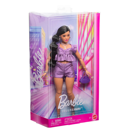 Barbie Deluxe Style fashion doll in metallic purple top and sparkly shorts — BambiniJO Jordan